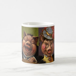 Caneca De Café Humor Antigo, Porcos Vitorianos Engraçados Rindo