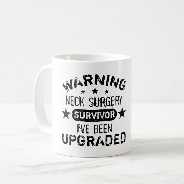 Caneca De Café Humor de Cirurgia do Pescoço Atualizado (Frente Esquerda)