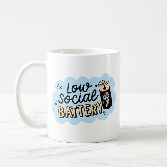 Caneca De Café Humor de Introvertido com Bateria Social Baixa (Esquerda)