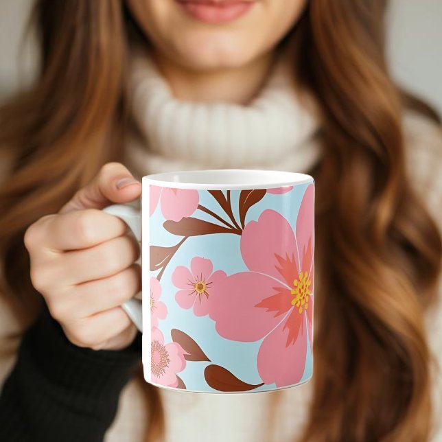 Caneca De Café Humor Floral Cor-de-Rosa - Flores Voltantes Pastel (Pink Floral Mood –Pastel Vibes- Coffee Mug)