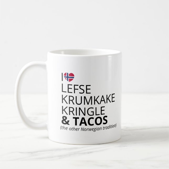 Caneca De Café Humor sobre Comida Escandinava Lefse & Tacos (Esquerda)