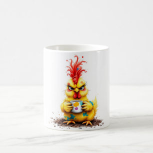 Caneca de café humorística com desenho de galinha