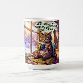Caneca de café humorística com design de gato mal-
