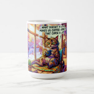 Caneca de café humorística com design de gato mal-