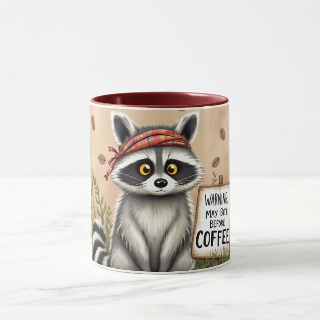 Caneca de café humorística com guaxinim e legenda (Centro)