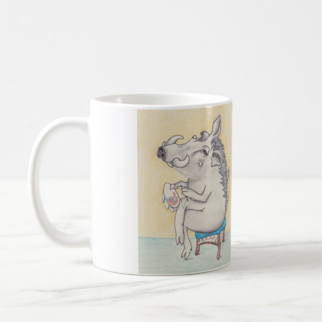 Caneca De Café Humorous Warthog fazendo bordados (Esquerda)