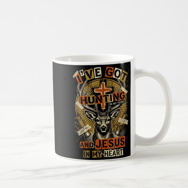 Caneca De Café Hunting In My Veins Jesus In Heart Christian Deer  (Direita)