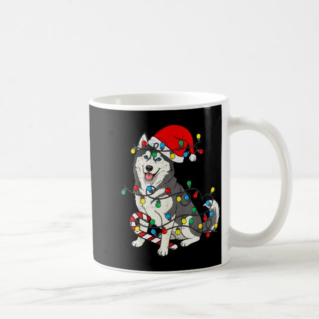 Caneca De Café Huskey Dog Christmas Lights Santa Pajama Xmas Pet  (Direita)