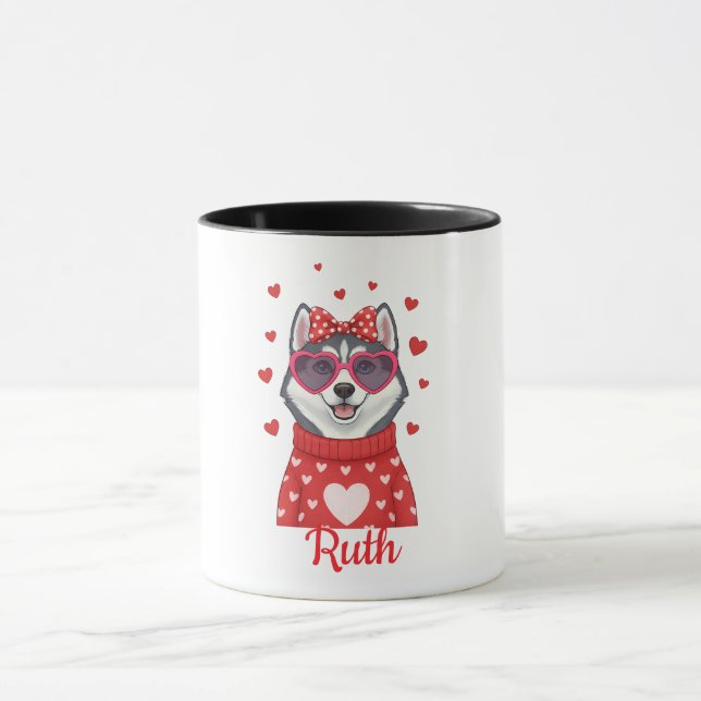 Caneca de café Husky Siberiano Dia dos Namorados 2 (Centro)