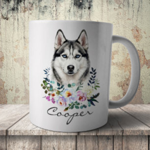 Caneca De Café Husky Siberiano em aquarela