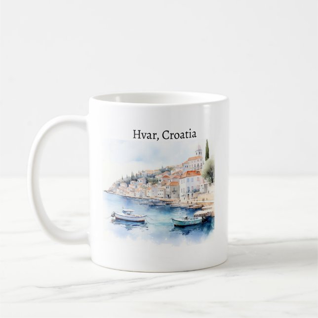 Caneca De Café Hvar Croácia Watercolor Viagem (Esquerda)