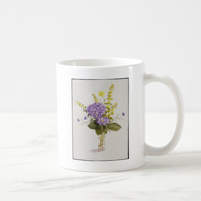 Caneca De Café Hydrangea azul com Loosestrife amarelo (Direita)