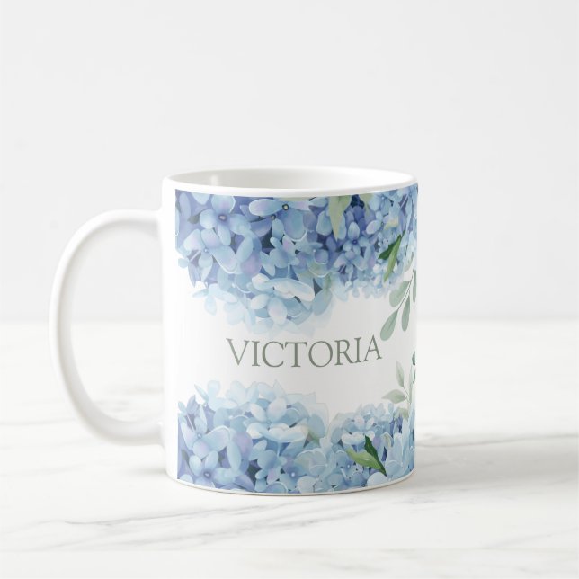 Caneca De Café Hydrangea Azul Personalizado (Esquerda)