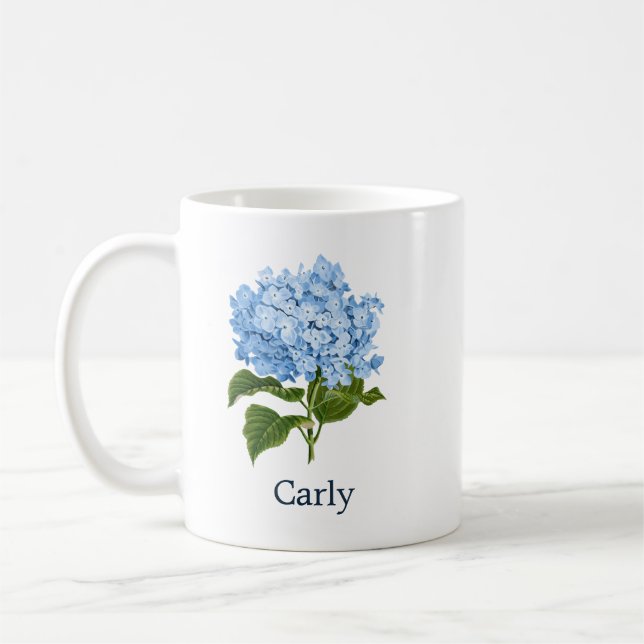 Caneca De Café Hydrangea Azul Personalizado (Esquerda)