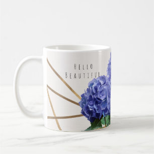 Caneca De Café Hydrangea e Dourado Floral Elegante Personalizado