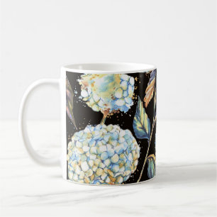 Caneca De Café Hydrangea Watercolor Azul: Padrão Escuro Sem Costu