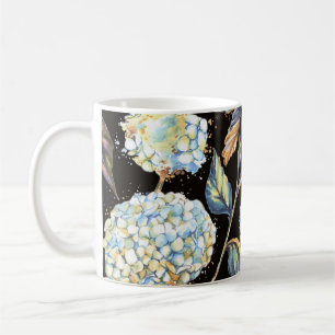 Caneca De Café Hydrangea Watercolor Azul: Padrão Escuro Sem Costu