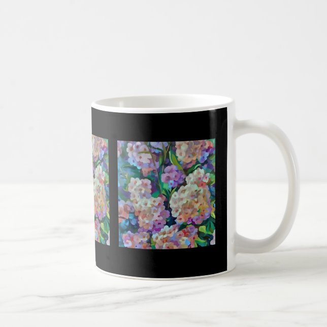 Caneca De Café Hydrangeas Artísticas Hortensia Floral Abstrato Ar (Direita)
