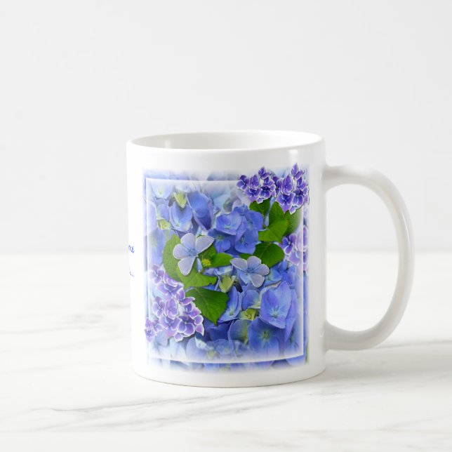 Caneca De Café Hydrangeas azuis e borboletas (Direita)