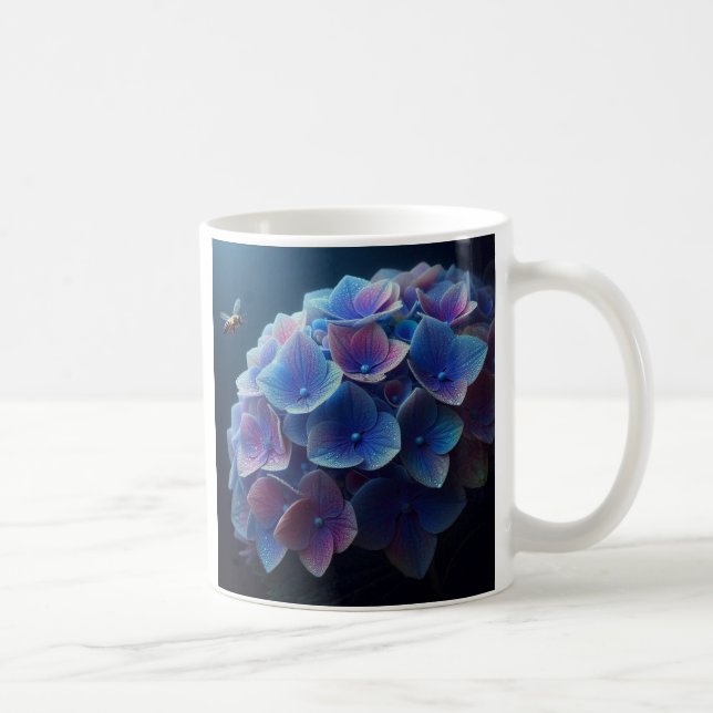 Caneca De Café Hydrangeas Floral Purple e Blue (Direita)