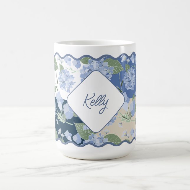 Caneca De Café Hydrangeas Girly Patchwork Personalizada Costeira (Centro)