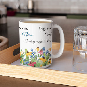 Caneca De Café hygge, Nome em Flores Coloridas de Aquarela 15oz 