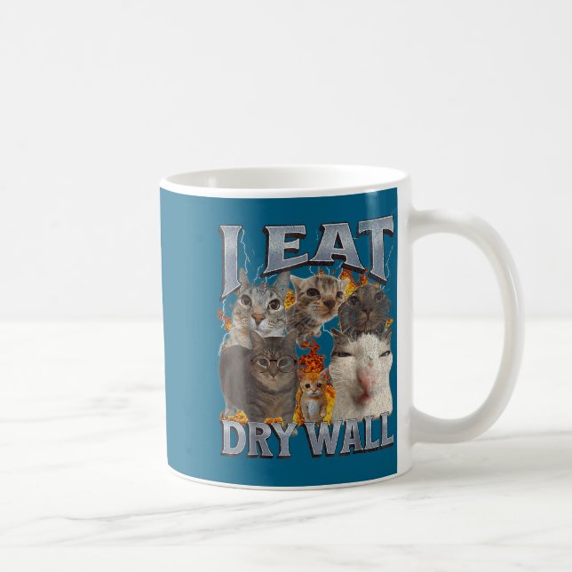 Caneca De Café I Eat Drywall Funny Cat Meme Bootleg Graphic  (Direita)