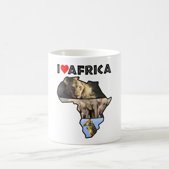 Caneca De Café I Heart Africa Map Africa Wildlife Collage (Centro)