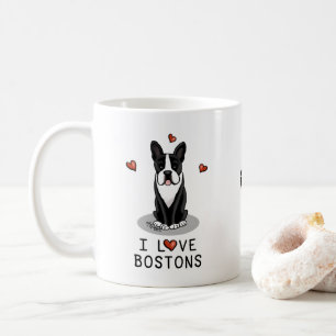 Caneca De Café I Love Bostons Boston Terriers (preto e branco)