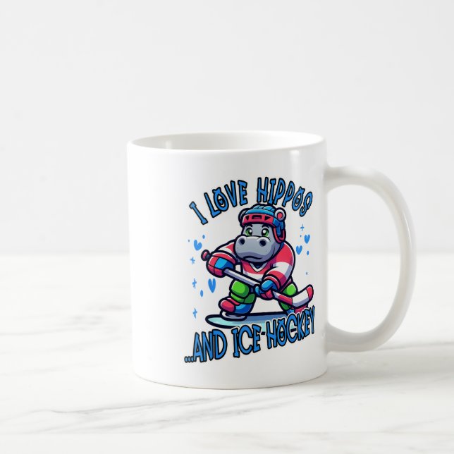 Caneca De Café I Love Hippos And Ice Hockey Funny Ice Hockey Play (Direita)