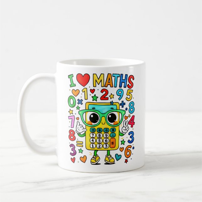 Caneca De Café I Love Maths Cute Calculator Mug for Kids (Esquerda)