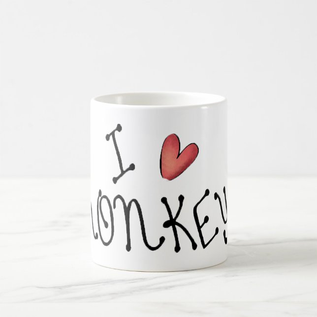 Caneca De Café I Love Monkeys Cute Handwritten Typography (Criador carregado)