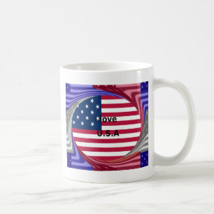 Caneca De Café I Love U.S.A Swirl: Patriotic Heart Art Impressão