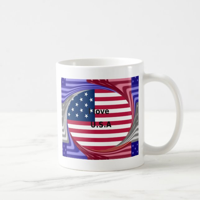 Caneca De Café I Love U.S.A Swirl: Patriotic Heart Art Impressão (Direita)