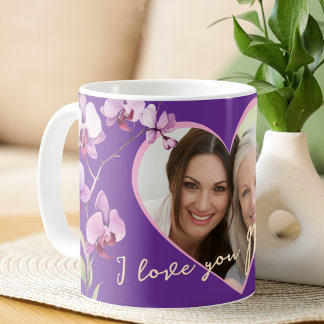Caneca De Café I Love You Mom Purple Orchid Heart Photo