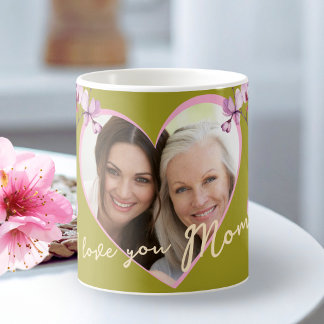 Caneca De Café I Love You Mom Sage Green Orchid Heart Photo