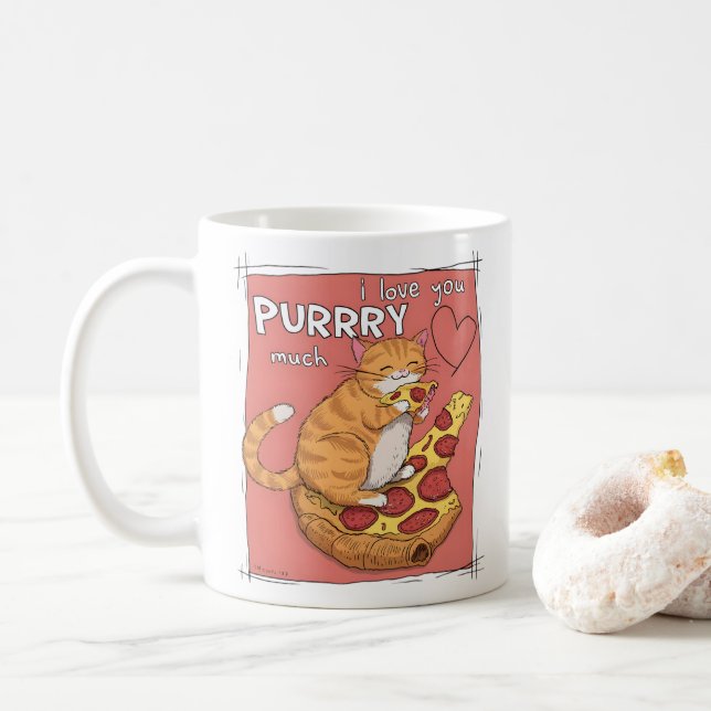 Caneca De Café I Love You Purrry Much Funny Cat Lover Gift  (Com Donut)