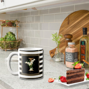 Caneca De Café I Monograma Floral Dourado   Douradas Bandas branc