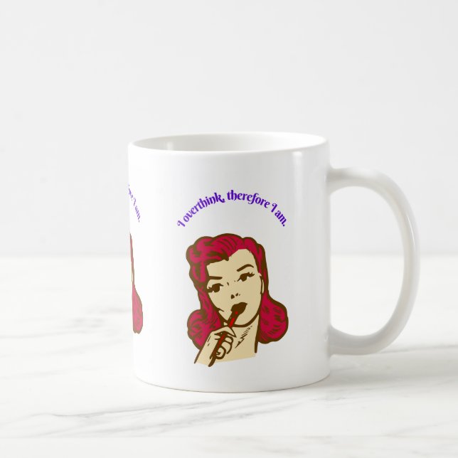 Caneca De Café I Overthink, Therefore I Am – Retro Pop Girl Illus (Direita)