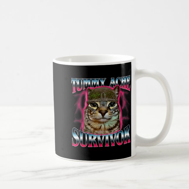 Caneca De Café I Survived Today's Funny Tummy Ache Survivor Cat M (Direita)