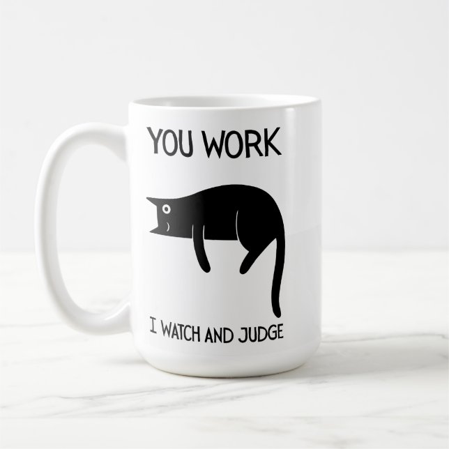 Caneca De Café I watch and judge | Cat | Mug Decorative (Esquerda)