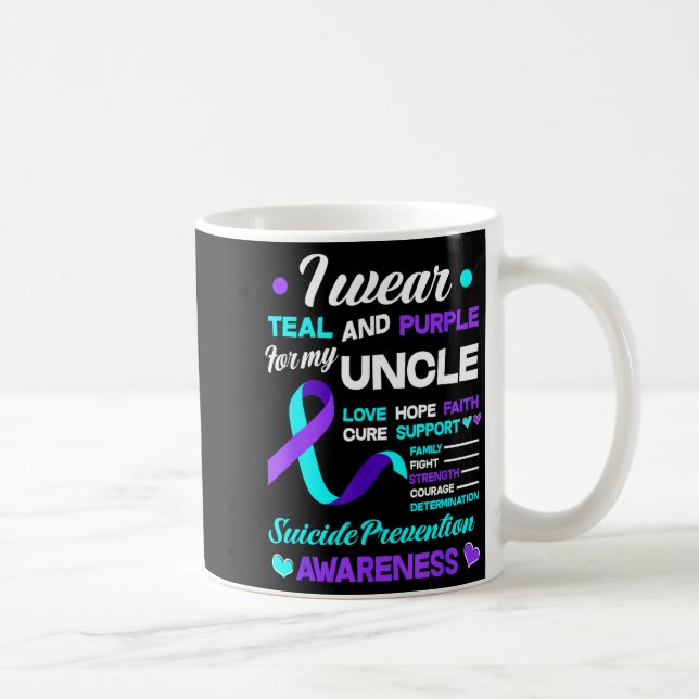 Caneca De Café I Wear Teal &amp; Purple For My Uncle Suicide Prev (Direita)
