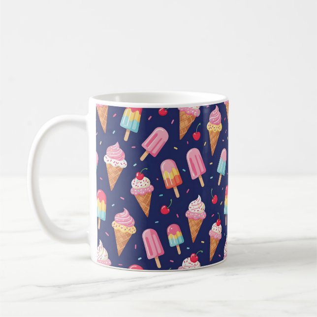 Caneca De Café Ice cream, popsicles and cherries pattern (Esquerda)