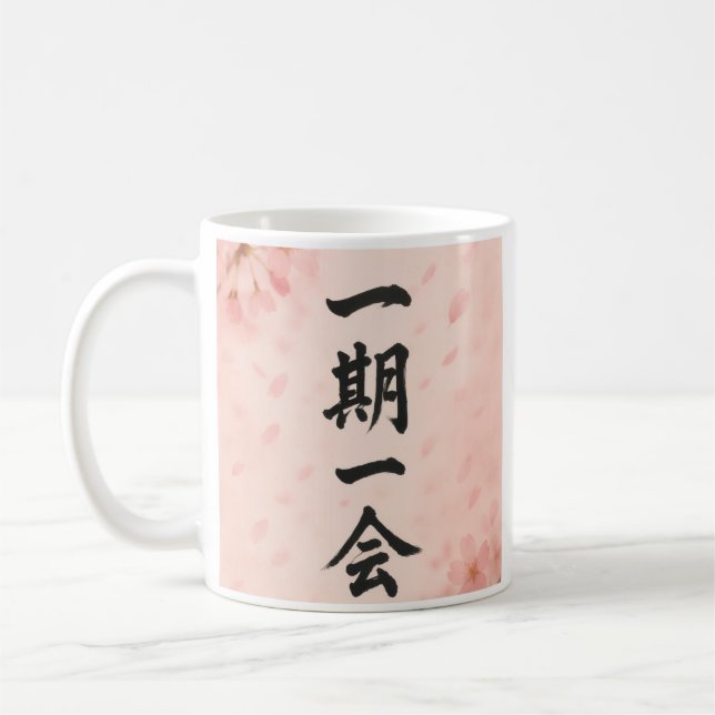 Caneca De Café Ichigo Ichie Sakura Zen Mug – Japanese Calligraphy (Esquerda)