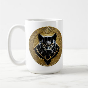 Caneca De Café Ícone da Pantera Negra com Fundo Geométrico Dourad