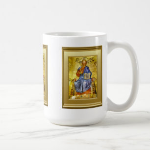 Caneca De Café Ícone do cristo com um livro do evangelho,