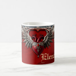 Caneca De Café Ícone gótico romântico: coração, rosa, crânio.