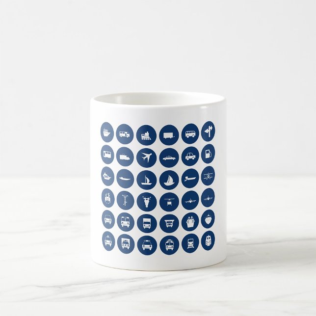 Caneca De Café Ícones de transporte símbolos em azul (Criador carregado)