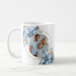 Caneca De Café Icy Blue Dourada Poinsettia Flower FOTO DE Natal