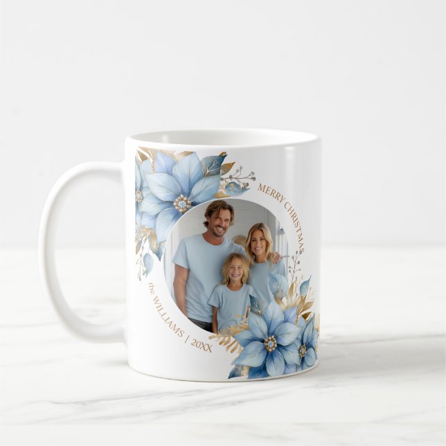 Caneca De Café Icy Blue Dourada Poinsettia Flower FOTO DE Natal (Esquerda)